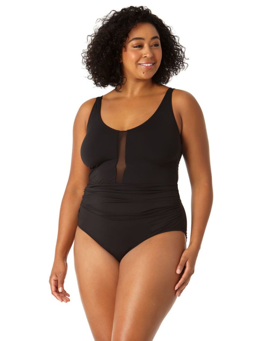 Swim Forever Yours Lingerie | Anne Cole Plunge Mesh One Piece Plus Size Swimsuit